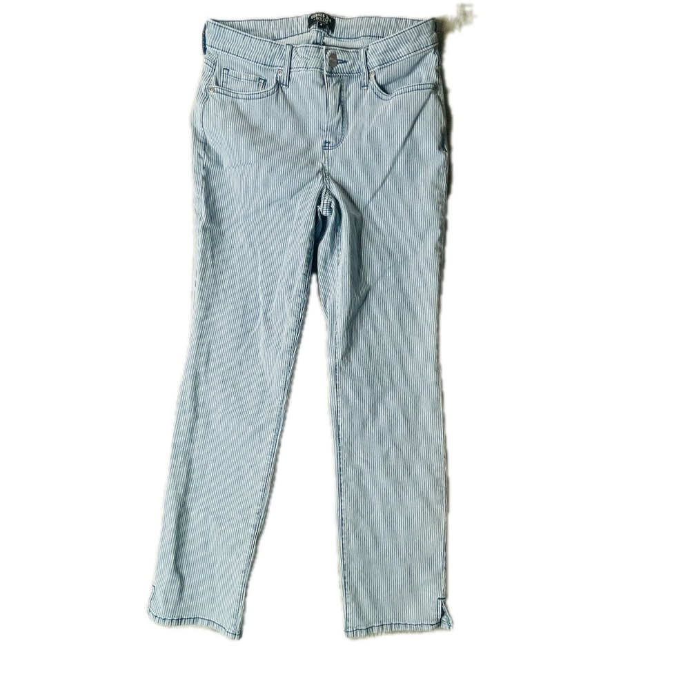 NYDJ Jeans‎ WOMENS 4 Blue Curves 360 Straight Leg Striped Slimming Stretch Slit